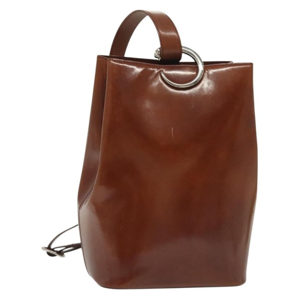 CARTIER Shoulder Bag Enamel Brown Silver Auth